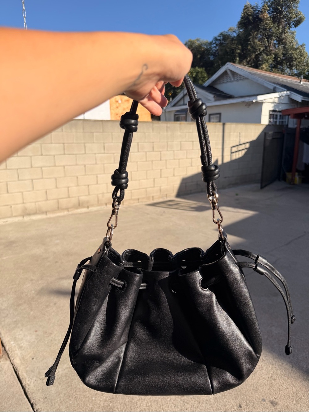 kate spade Black Drawstring Shoulder Bag with Knotted Strap